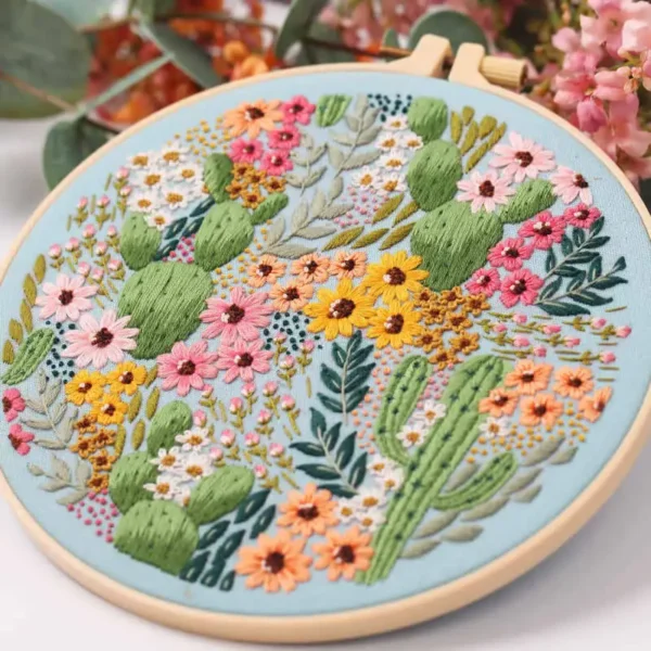 Embroidery Kit for Beginners and Embroidery Enthusiasts - Includes Floral Landscape with Thread Needles - Image 2