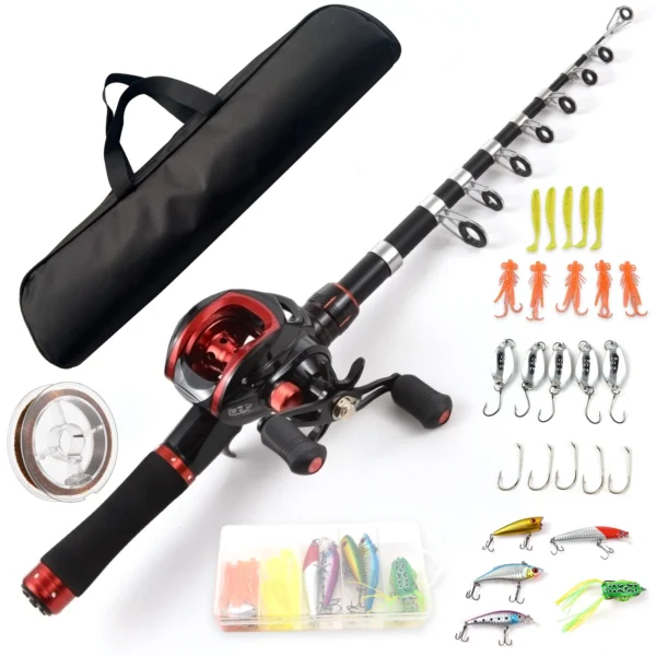 Fishing Rod and Reel Combo 2.1m Telescopic Fishing Rod with Left Hand Baitcasting Reel for Fisherman and Beginner