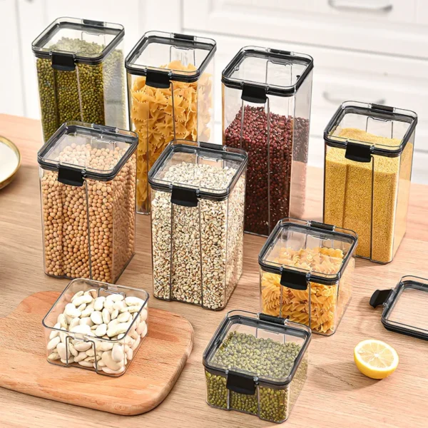 Sealed Can Kitchen Grain Storage And Organiser Large Can Plastic Moisture-proof Storage Box Household Seasoning Jar Storage Set - Image 2