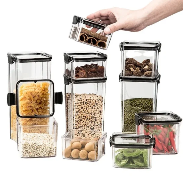 Sealed Can Kitchen Grain Storage And Organiser Large Can Plastic Moisture-proof Storage Box Household Seasoning Jar Storage Set - Image 3