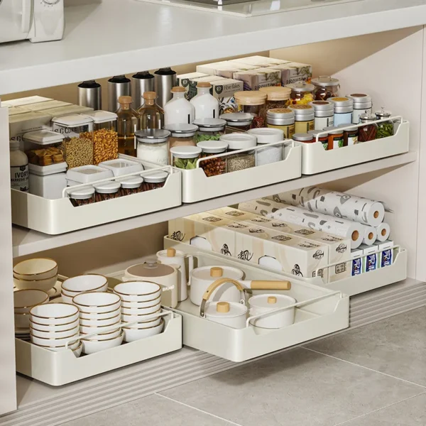 New Kitchen Storage Rack with Slide Rails Pull-out Kitchen Drawer Type Storage Tray Spice Box Storage Rack Cabinets Organizer - Image 2