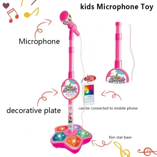 Kids Microphone with Stand Karaoke Song Music Instrument Toys Brain-Training Educational Toy Birthday Gift for Girl Boy - Image 2